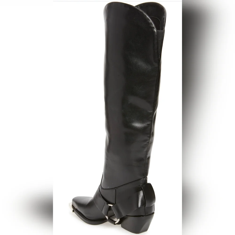 NIB Azelea Wang Lincoln Black Knee-High Harness Riding Boots - Picture 3 of 8